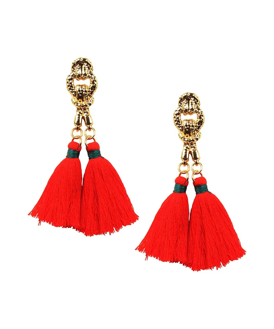 Eye Candy LA - Red & Goldtone Madrid Drop Earrings
