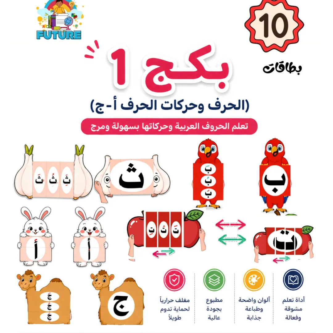 بطاقات الحرف وحركات الحرف (تفتح وتغلق)