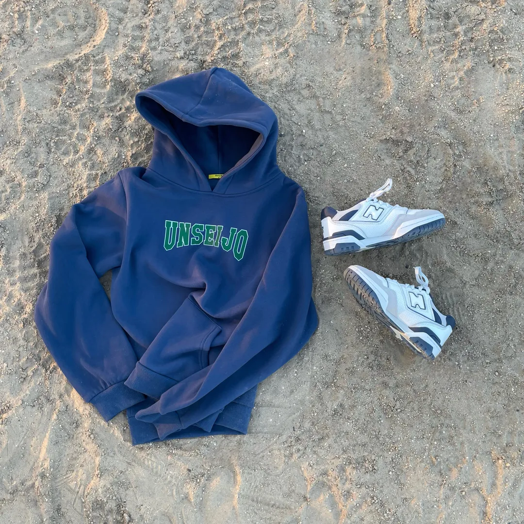 UNSEIJO GREEN LOGO NAVY HOODIE