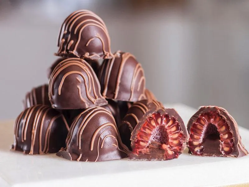 Raspberries Covered With Dark Chocolate