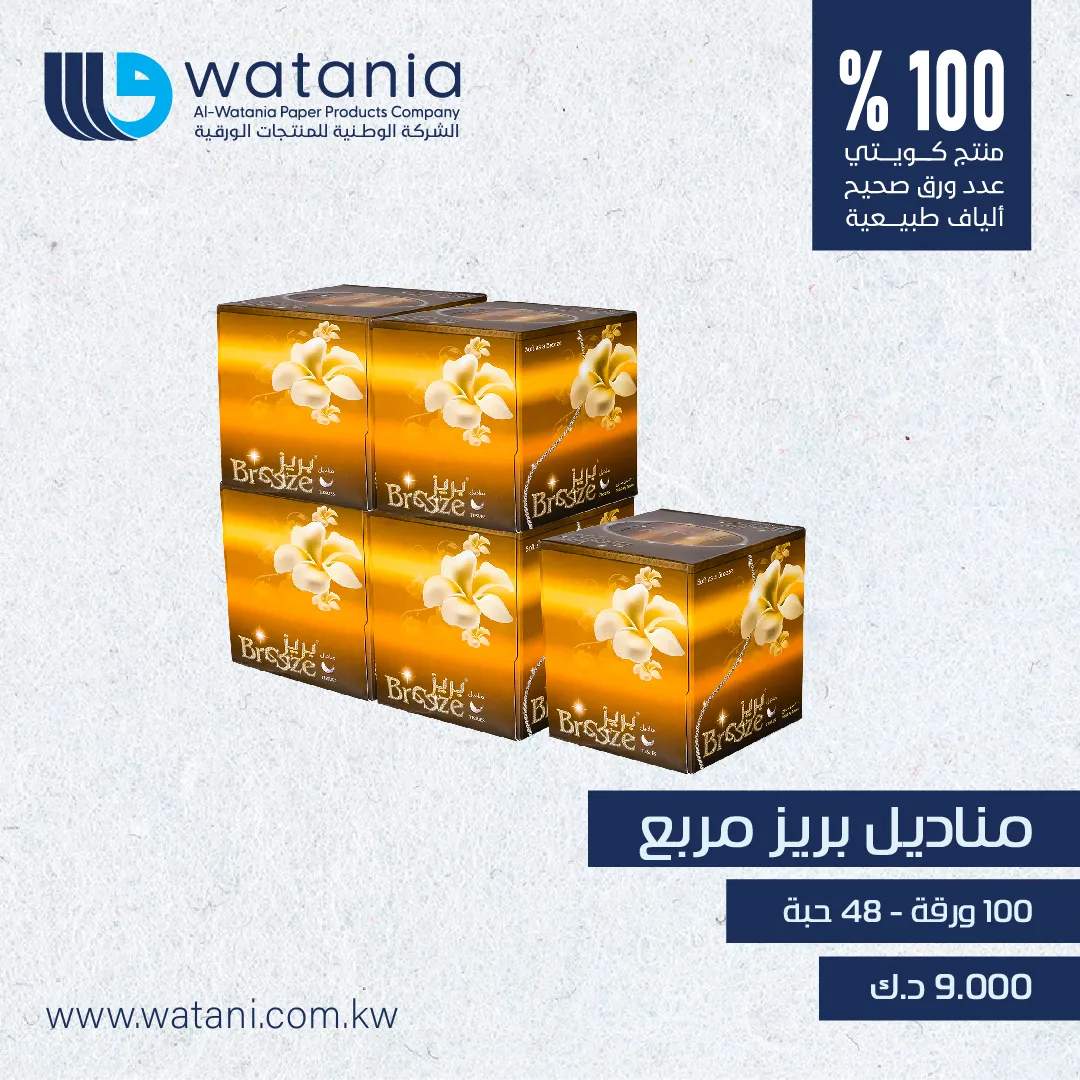 محارم بريز مربع ( 100 ) ورقة - 48 حبة