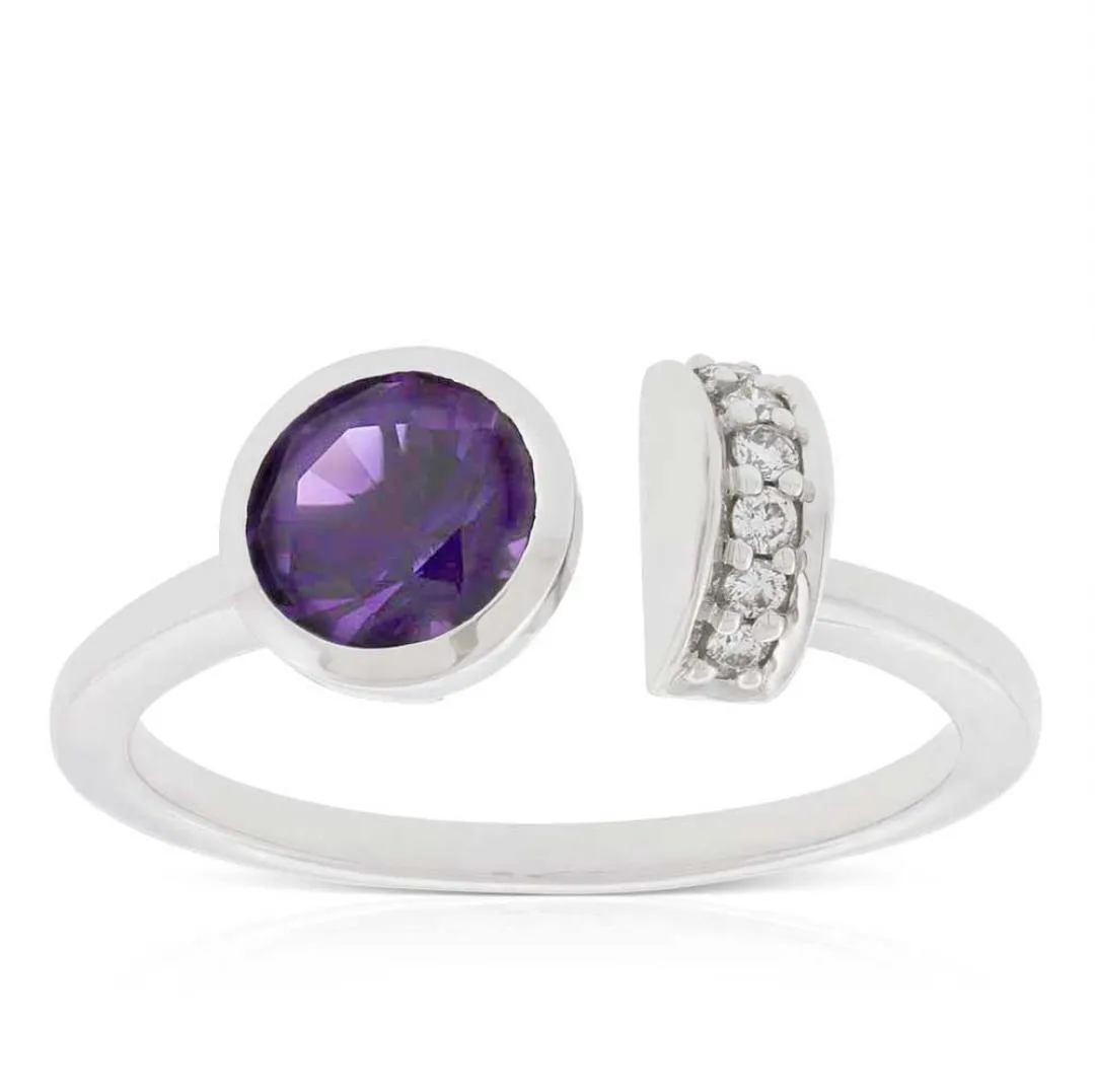 Amethyst & Diamond Open Shank Ring 14K