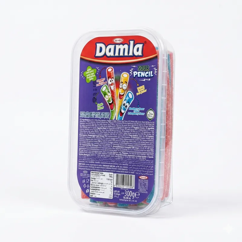 Tayas Damla Turkish Sour Pencil Liquorice with Mixed Fruit Flavor 300gr