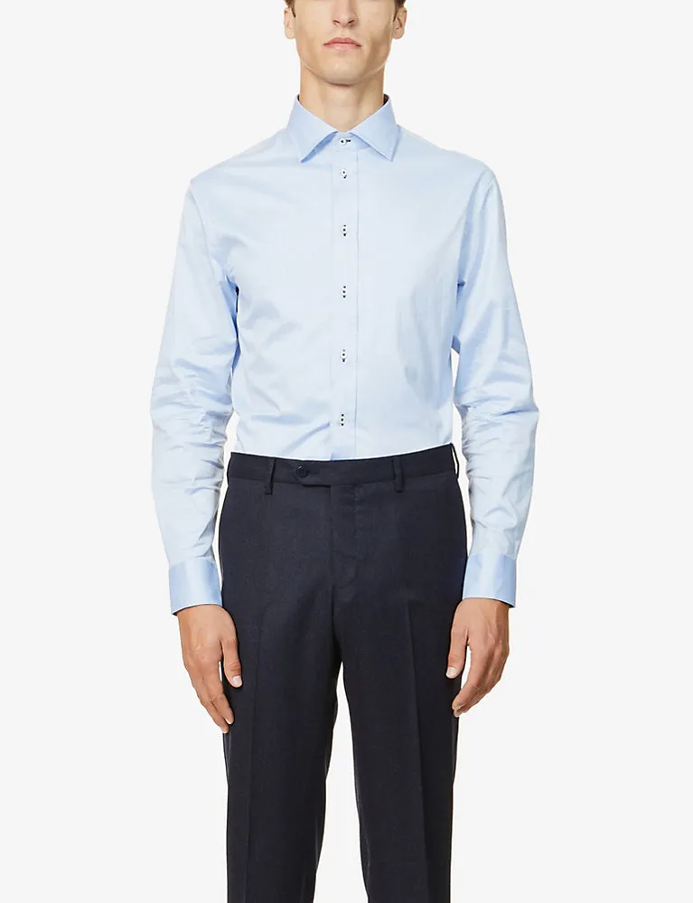 Emporio Armani Modern-Fit Pearlescent-Button Stretch-Cotton Shirt