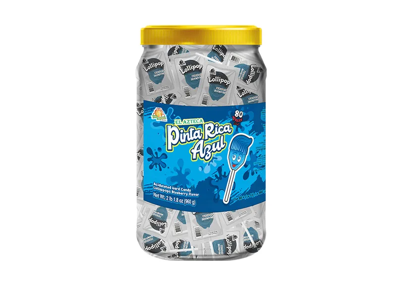 El Azteca The Original Blue Brush Blueberry flavored Lollipop 80 Pieces x 12gr