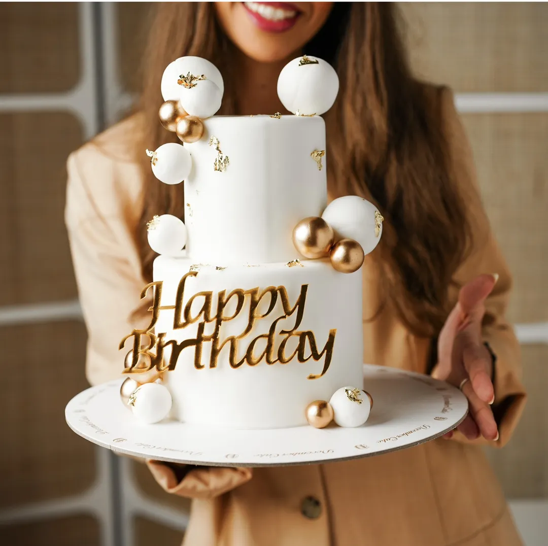 White and gold balls cake 6inch small double birthday