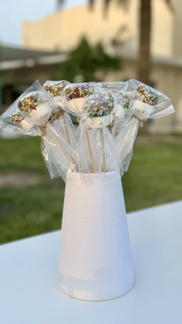 Marshmallow Pops in a Vase