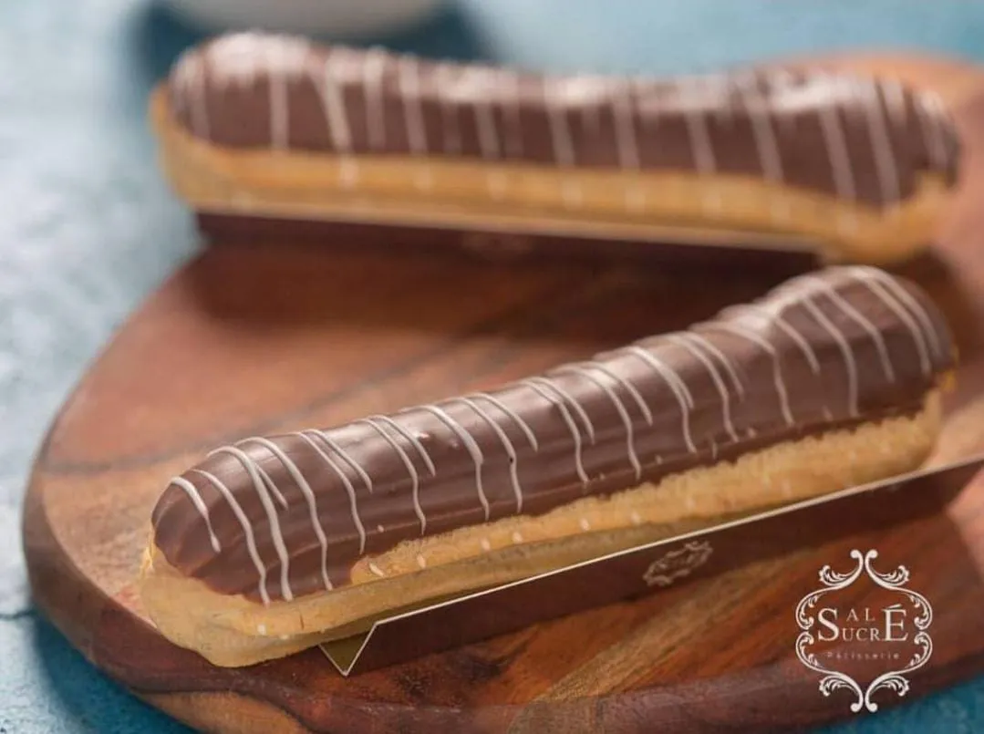 A classic éclair, filled with homemade custard