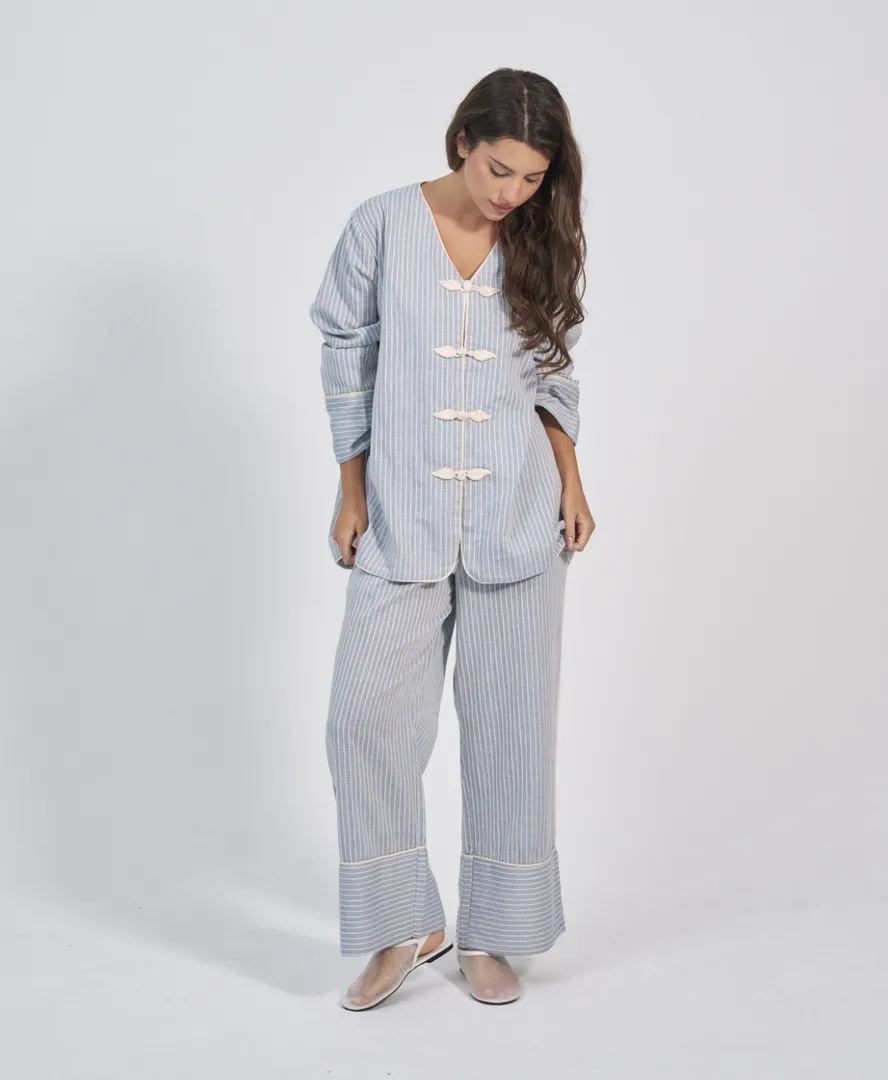 Blue Striped Linen Pants