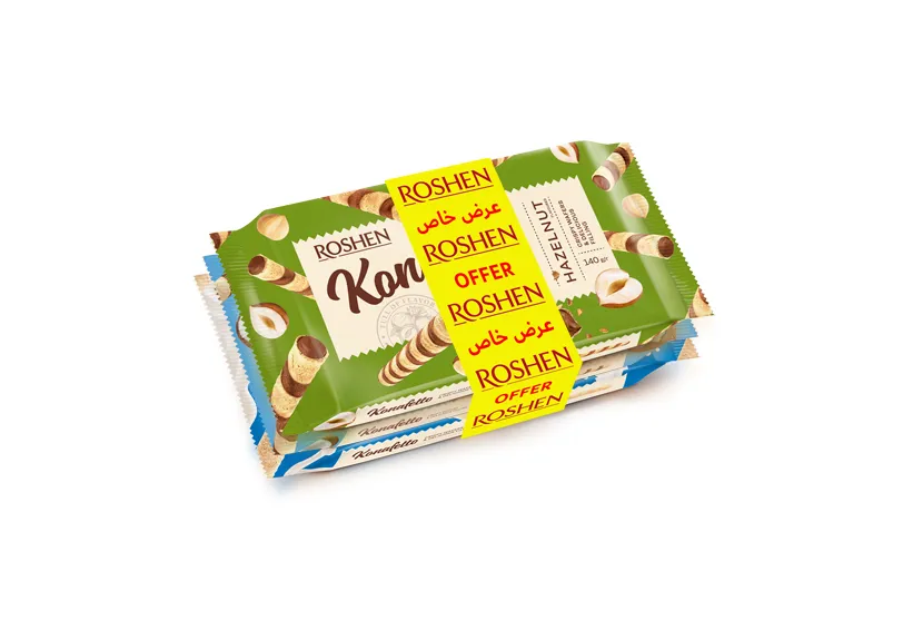Roshen Konafetto Wafer Rolls Hazelnut/Milk/Coconut 3x140g Promo Pack