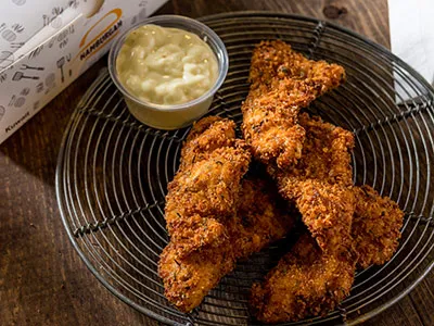 Chicken Tenders With BBQ Sauce And Lemon Aioli 
