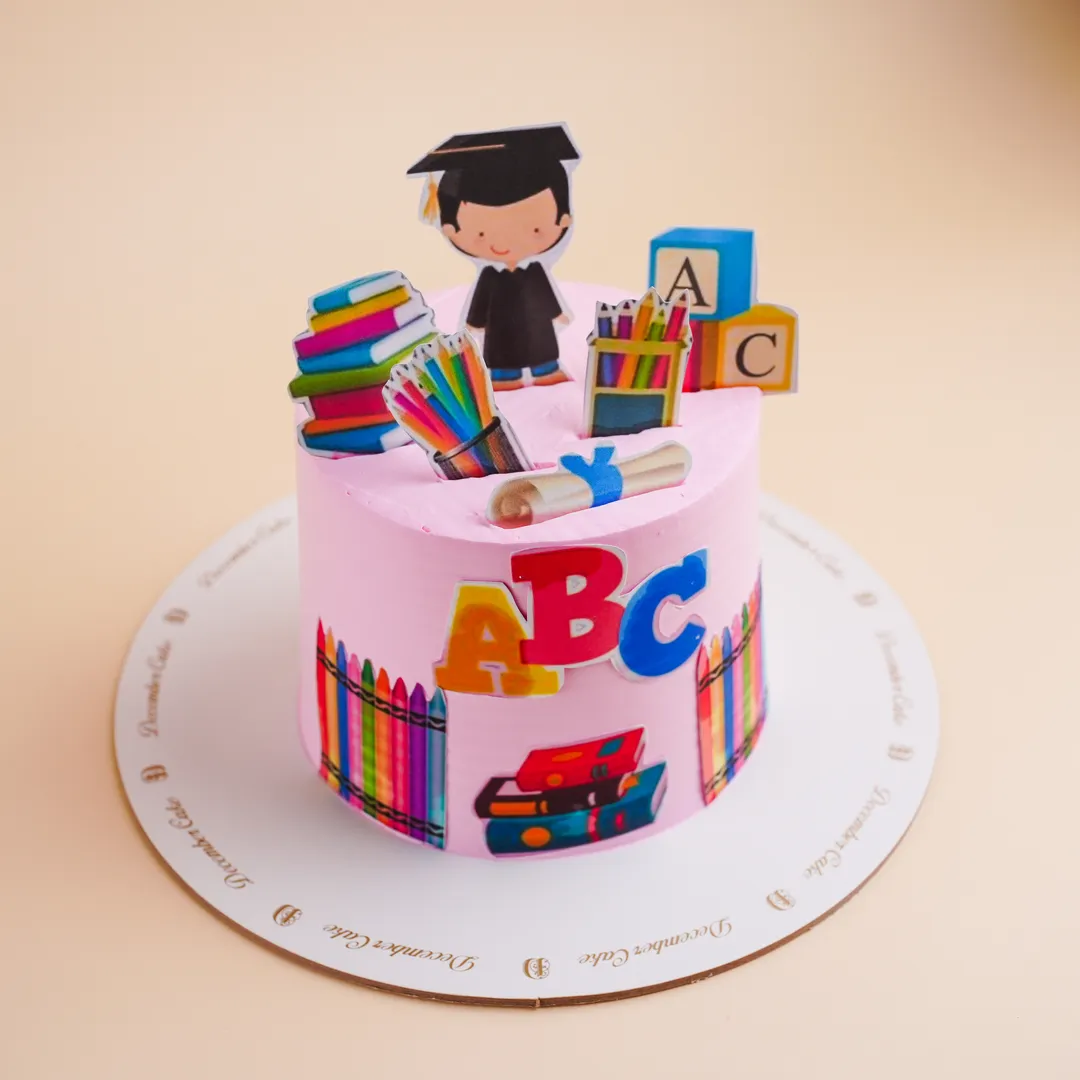 Back to school pink cream cake 6inch mix chocolate vanilla