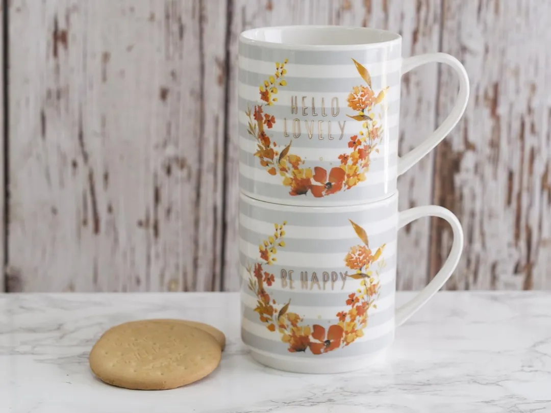 “Be Happy” & “Hello Lovely” 2PCS Mugs