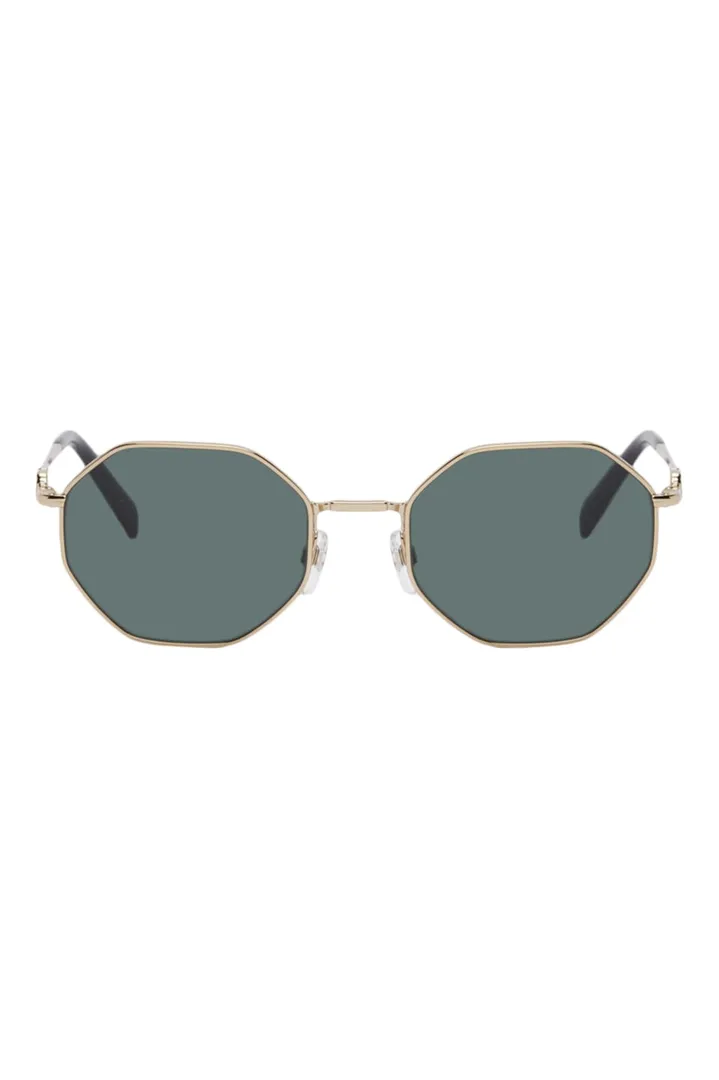 Valentino - Gold & Green Valentino Garavani Vlogo Chain Hexagonal Sunglasses