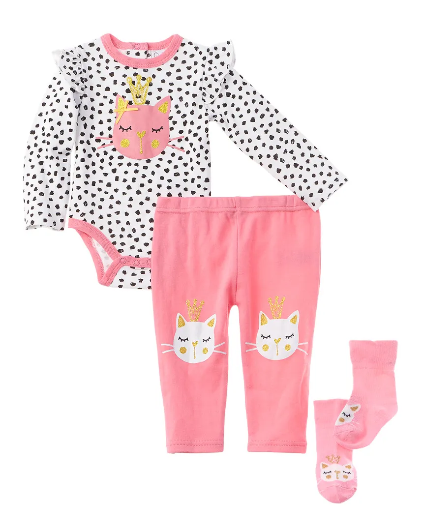 Baby Girl's 3PCS Polka Dots Long Sleeve Top & Pant Set
