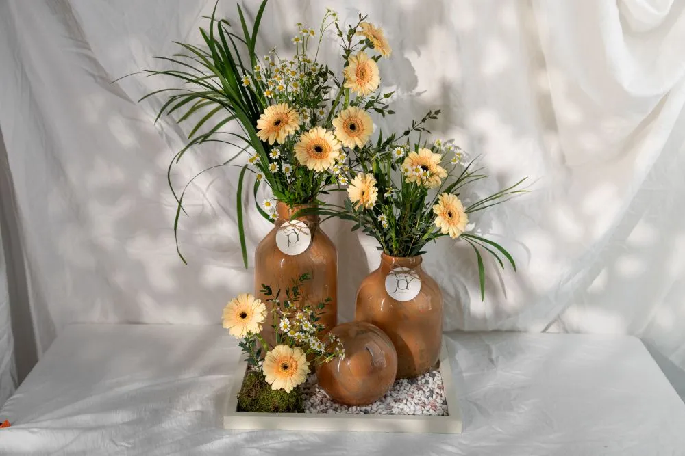 Peach Gerbera Tray Arrangement