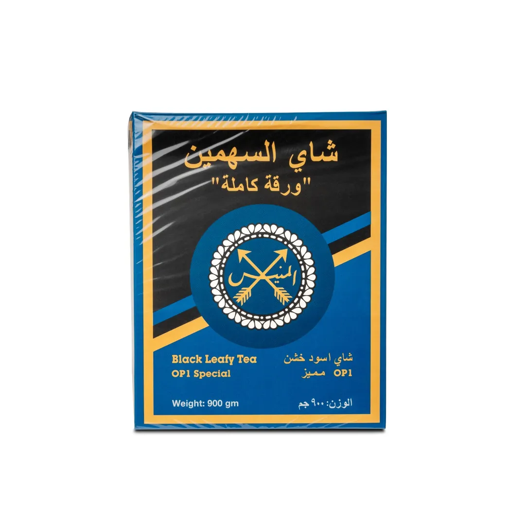شاي اسود خشن المنيس ورقة كاملة OP1 ( العبوة الزرقاء 900 جم)
