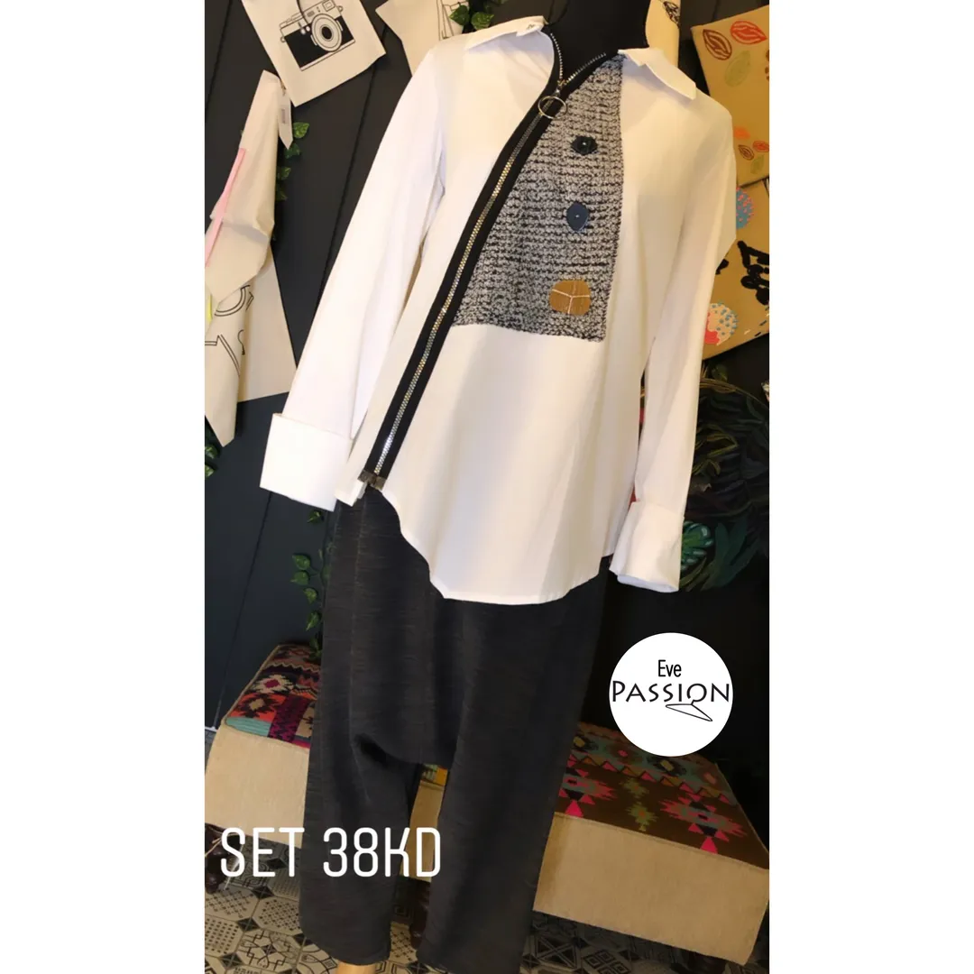 Set Gray Sherwal White Top