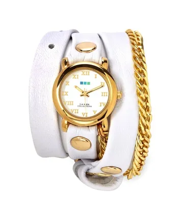 La Mer Collections - Round Glam Chain Triple Wrap Watch - White