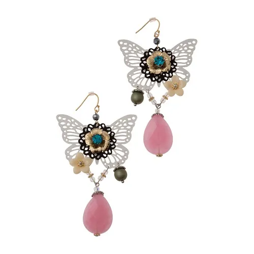 Soho Hearts - Pink Quartz Butterfly Earrings