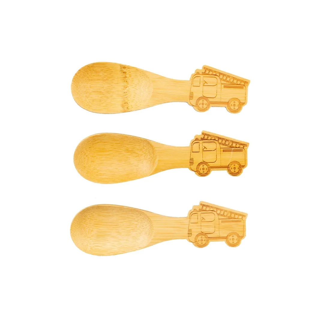 Baby Bamboo Fire Engine Spoons - Set Of 3