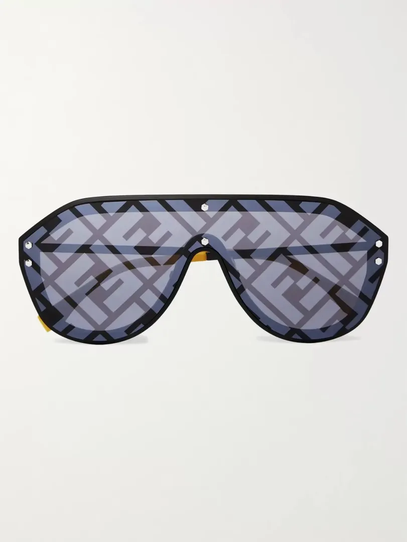 Fendi - Logo-Print Aviator-Style Acetate And Metal Sunglasses