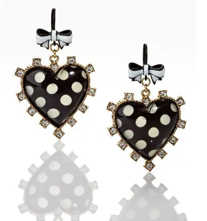 Betsey Johnson - Polka Dot Heart Crystal Earrings