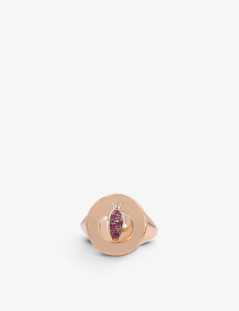 The Alkemistry Push 14Ct Rose Gold And Ruby Love Signet Ring