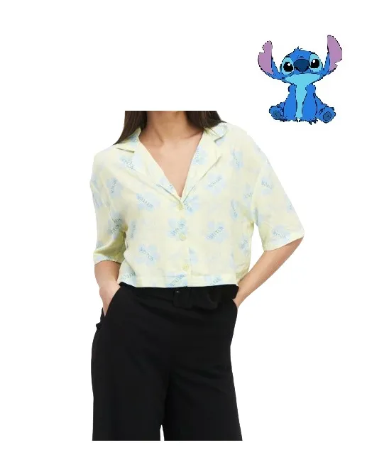 Stitch Crop Short Sleeves Shirt - Yellow