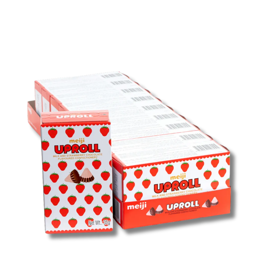 Meiji Uproll Milk And Strawberry Chocolate With Crispy Cracker 35 g
