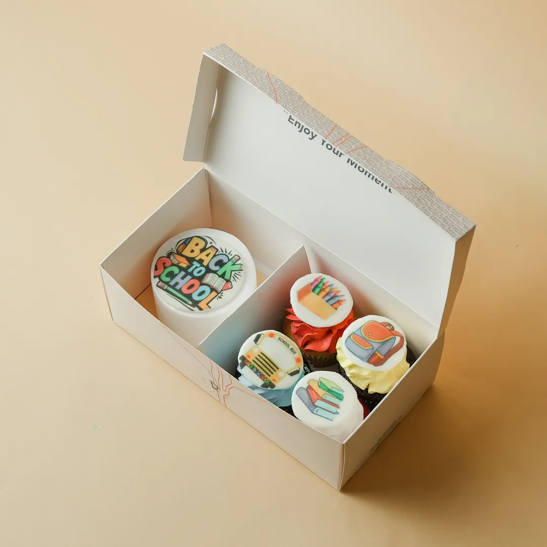 Mini box cake 2inch -4 pic cup cake back to school