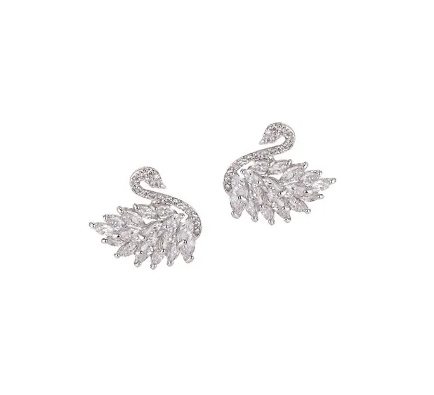 Eye Candy LA - Luxe Silvertone & Crystal Swan Earrings