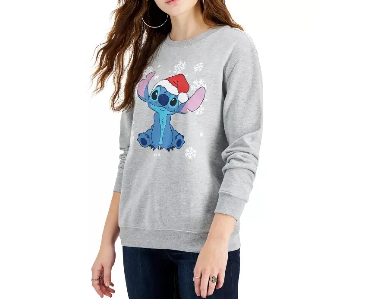 Stitch Santa Long Sleeve Print Sweatshirt - Grey