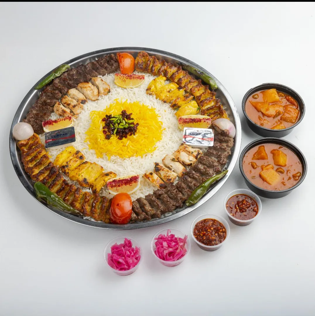 Iranian grill platter with rice serves 3-4 People
