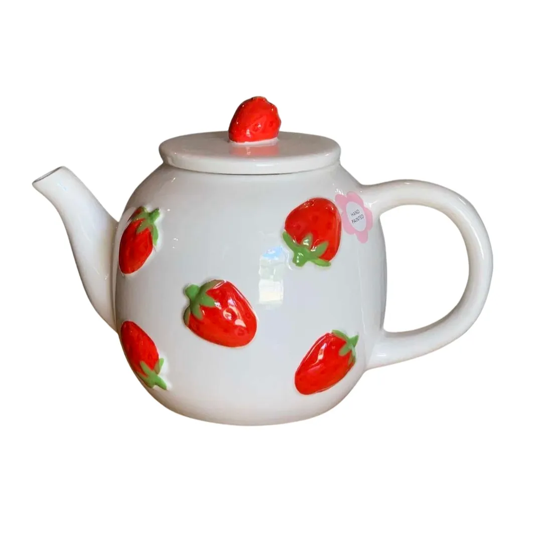 Strawberry Hand-painted Ceramic Teapot