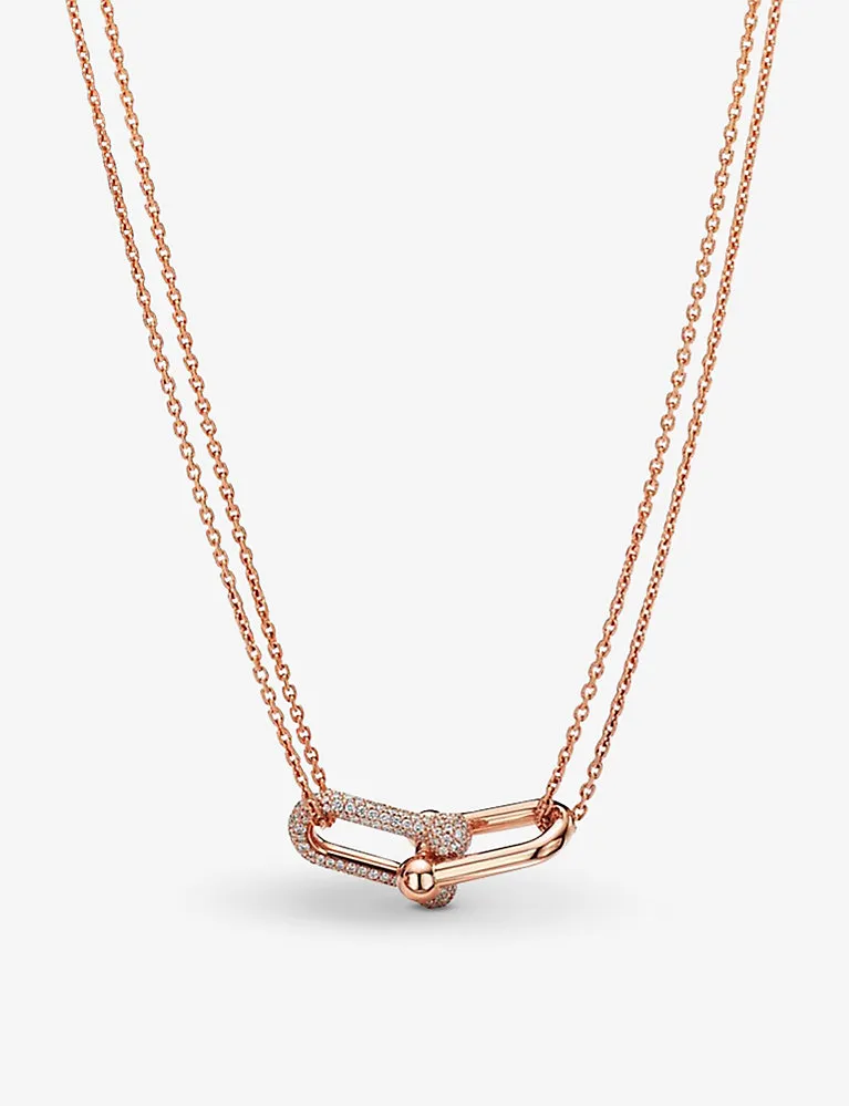 Tiffany & Co Tiffany City Hardwear 18Ct Rose-Gold And 0.74Ct Pavé Diamonds Double-Link Pendant Necklace