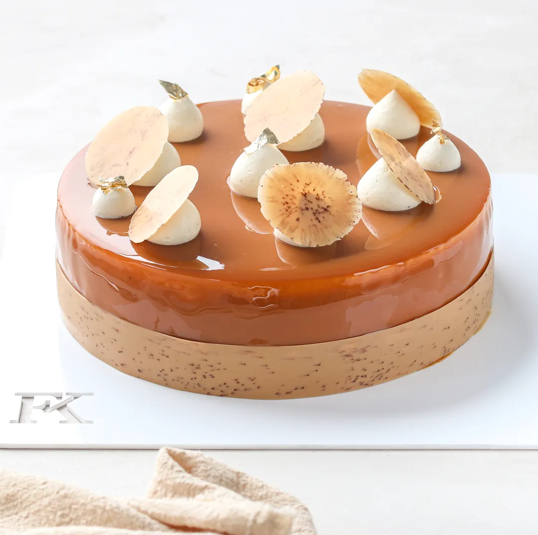 Caramel cake with nuts