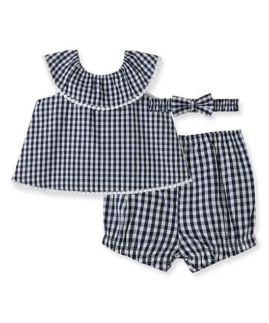 Navy Gingham Yoke 3 PCS Set