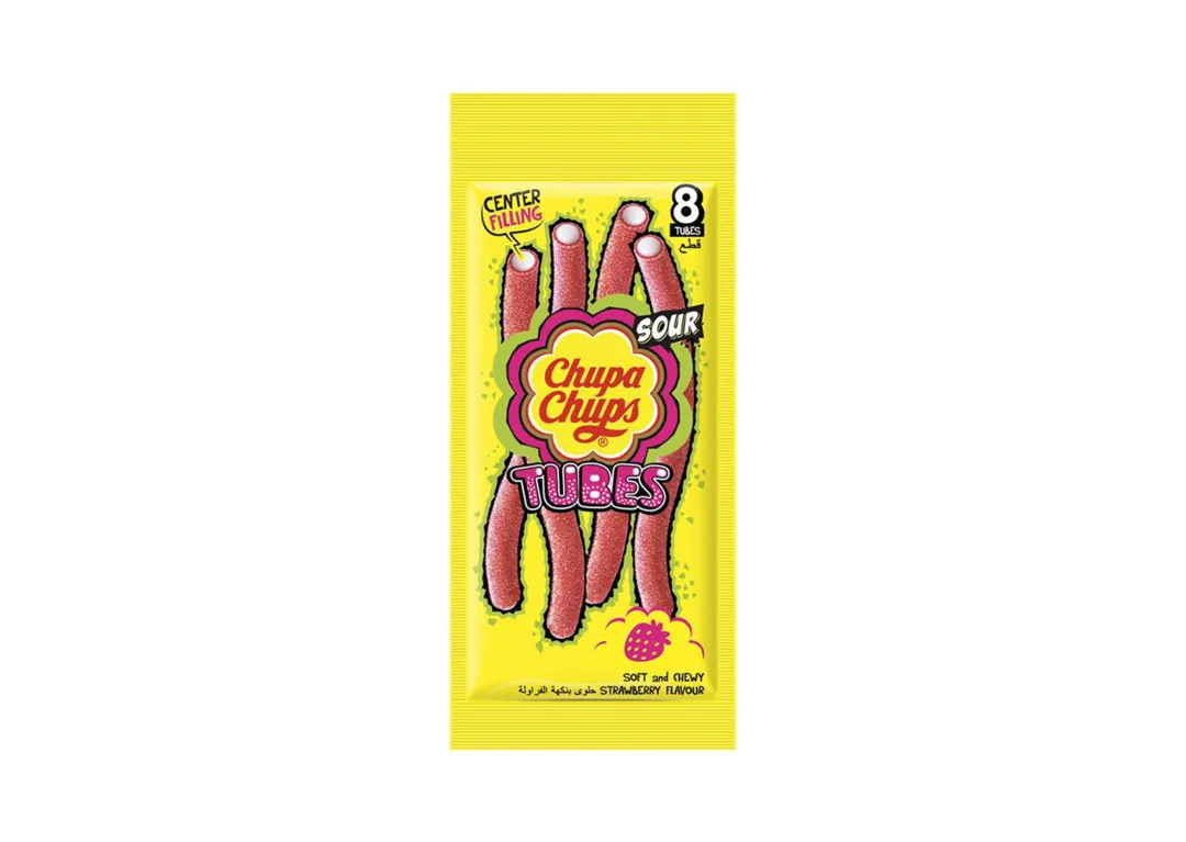 Chupa Chups Tubes Sour Strawberry Gummy 8 Pieces