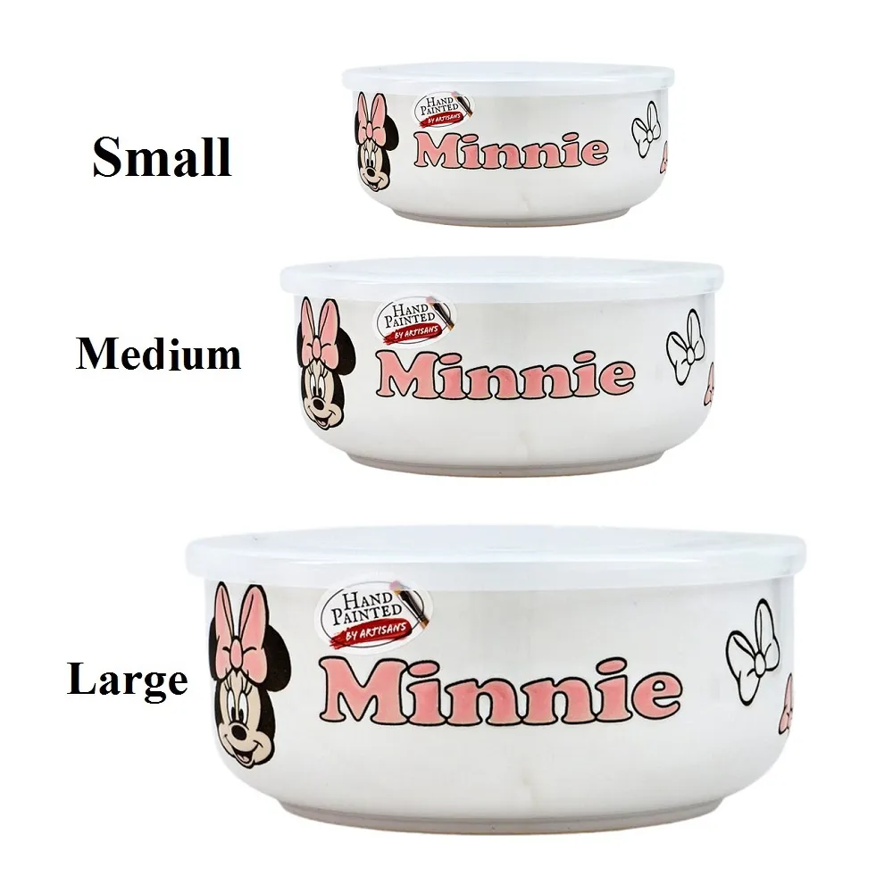 Minnie Mouse Ceramic Allover Painted Bowl & Lid - Available 3 Sizes
