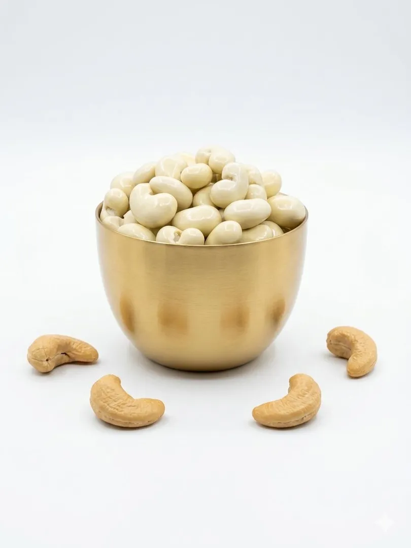 Cashew dragee coated with milk and white chocolate