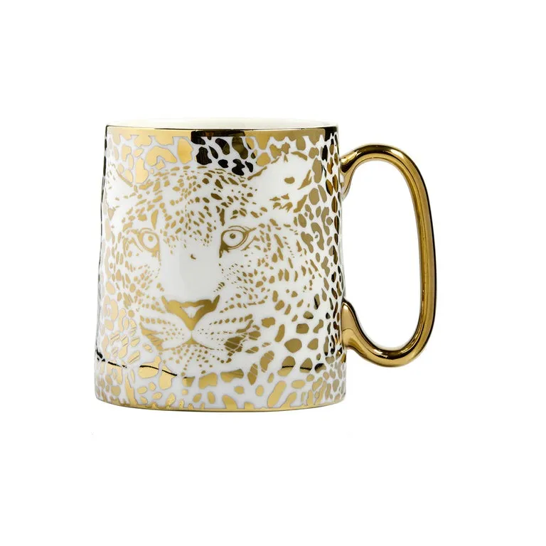 Leopard Mug With Gold Handle