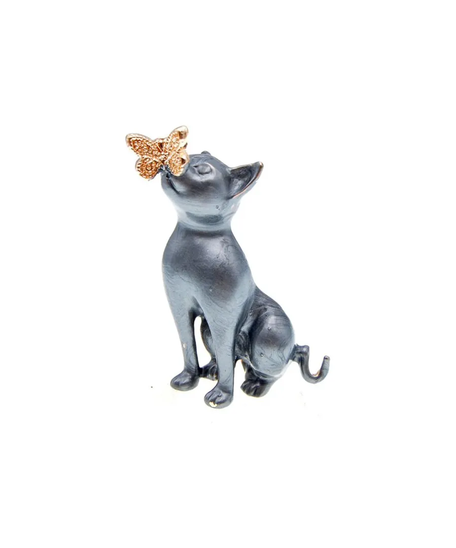 Gray & Rose Goldtone Cat Catching Butterfly Brooch