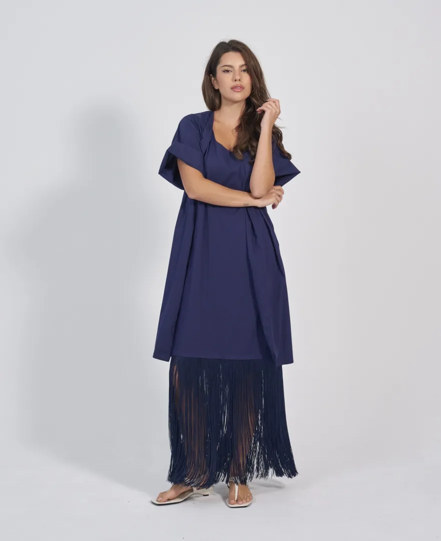 Fringed Dress Set - Navy