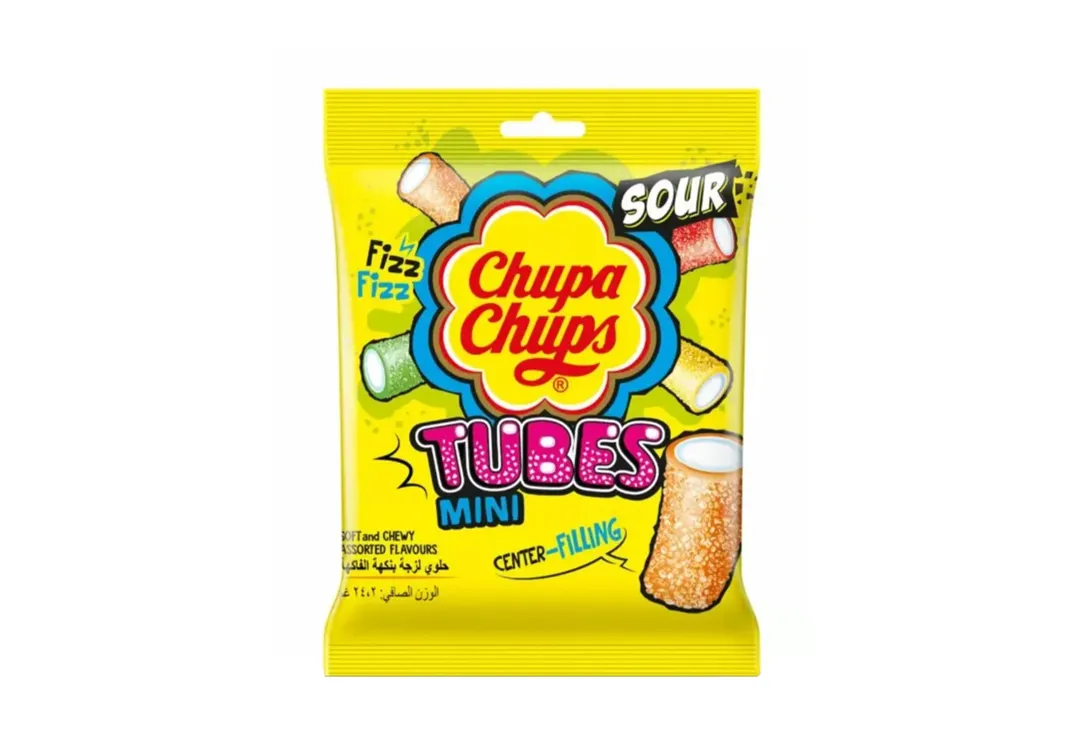 Chupa Chups Mixed Fruit Mini Sour Tubes with Filling 85g