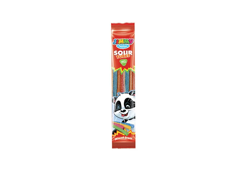 Tayas Jimmy Sour Flavored Mixed Fruits Tubes 30gr x 24 Pieces