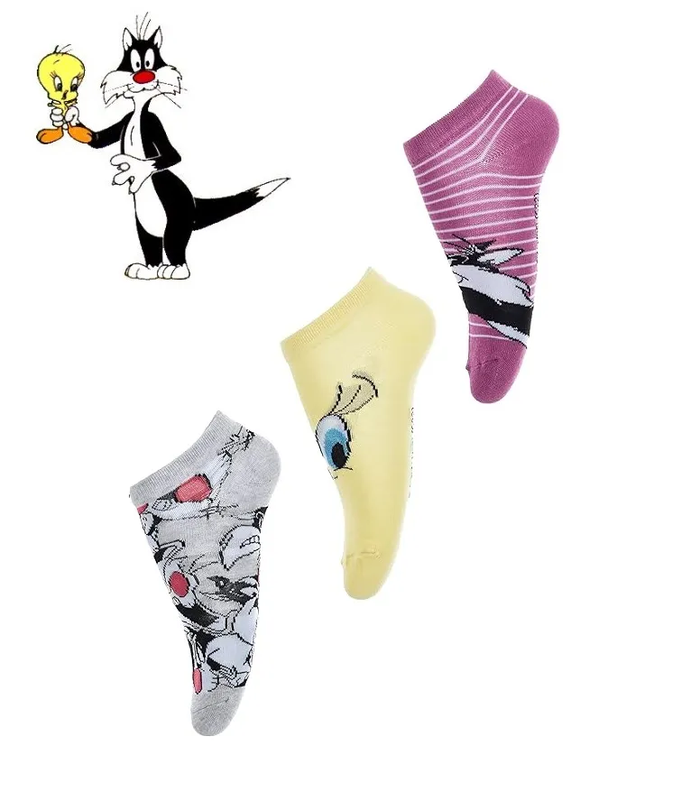 Slvester & Tweety 3 Socks - Grey/Yellow/Purple