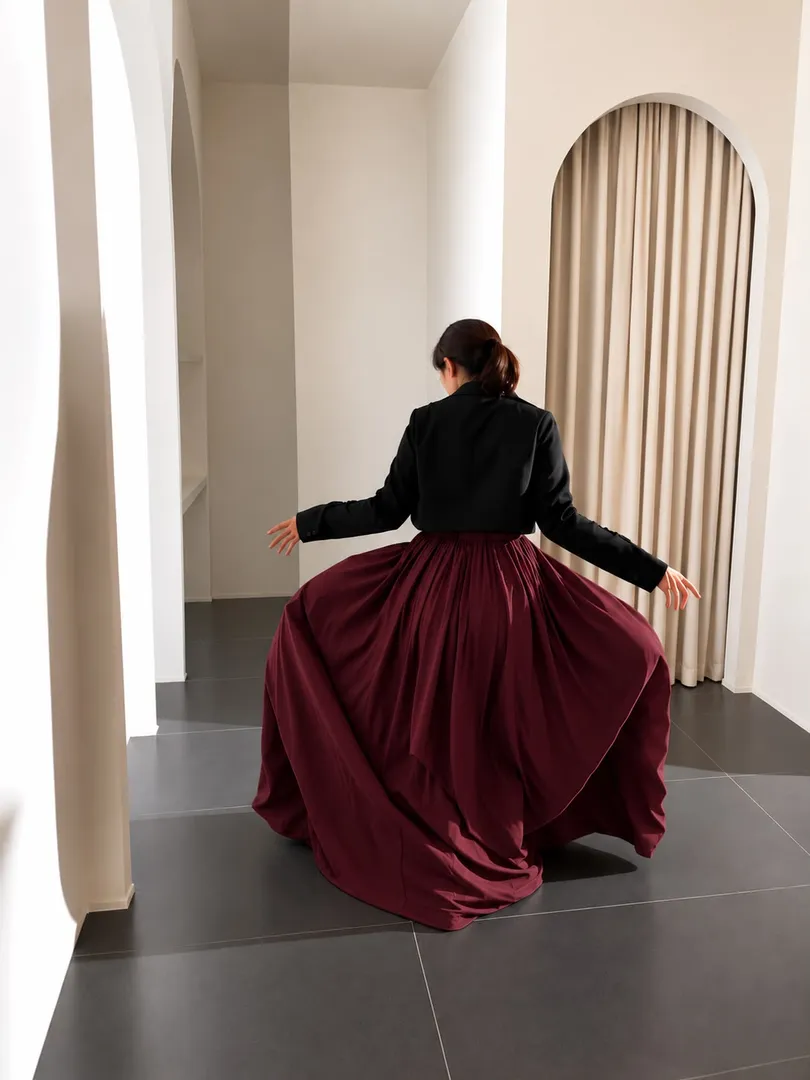 Maroon Rayoun skirt + bag
