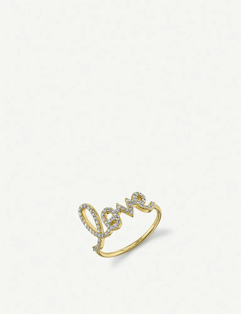 The Alkemistry Sydney Evan Large Love Script 14Ct Yellow Gold And Diamond Ring