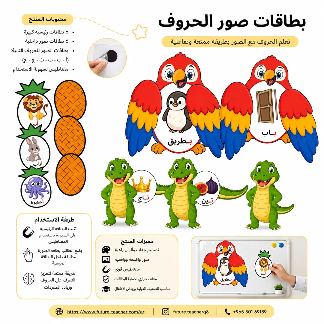 بطاقات صور الحروف 4 بطاقات لكل حرف